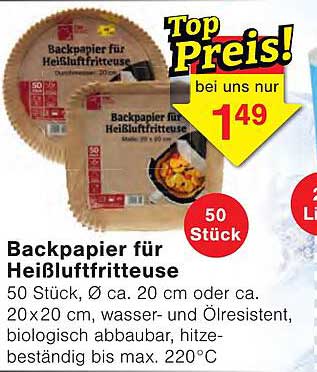 Backpapier für Heißluftfritteuse