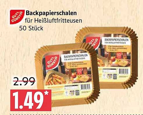 Backpapierschalen für Heißluftfritteusen 50 Stück
