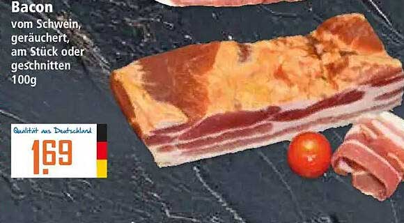 Bacon vom Schwein, geräuchert, am Stück oder geschnitten 100g