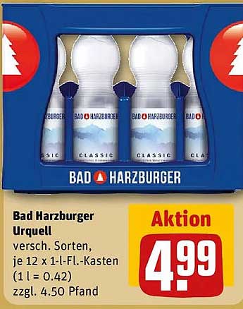 Bad Harzburger Urquell versc. Sorten, je 12 x 1-l-Fl.-Kasten (1 l = 0.42) zzgl. 4.50 Pfand
