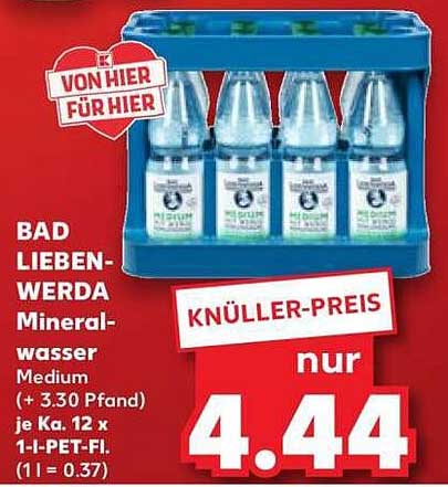 BAD LIEBEN-WERDA Mineralwasser Medium (+ 3.30 Pfand) je Ka. 12 x 1-L-PET-Fl. (1 l = 0.37)