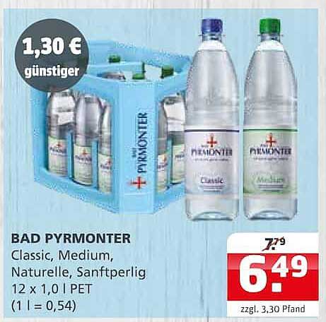 BAD PYRMONTER Classic, Medium, Naturelle, Sanftperlig 12 x 1,0 l PET