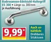 Badewannen-Edelstahl-Haltegriff ES 300 · Länge ca. 300 mm · je Ausführung