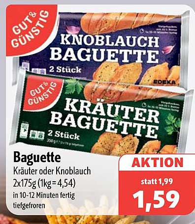 Baguette Kräuter oder Knoblauch 2x175g (1kg = 4,54)
