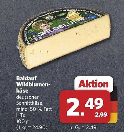 Baldauf Wildblumenkäse deutscher Schnittkäse, mind. 50 % Fett i. Tr. 100 g