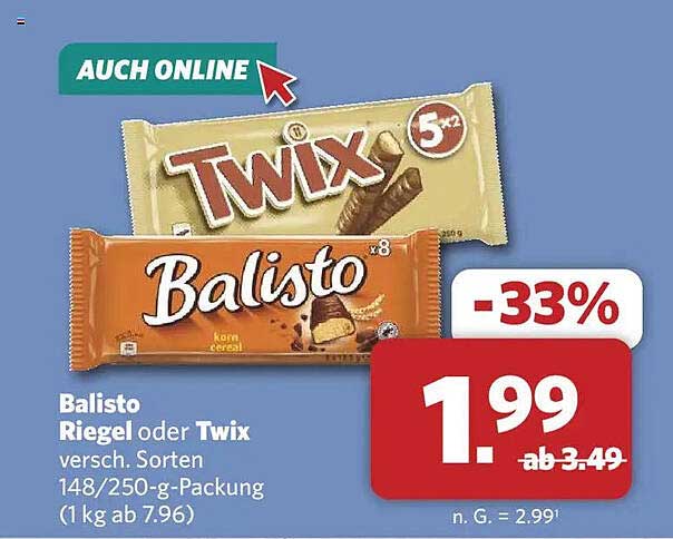Balisto Riegel oder Twix versch. Sorten