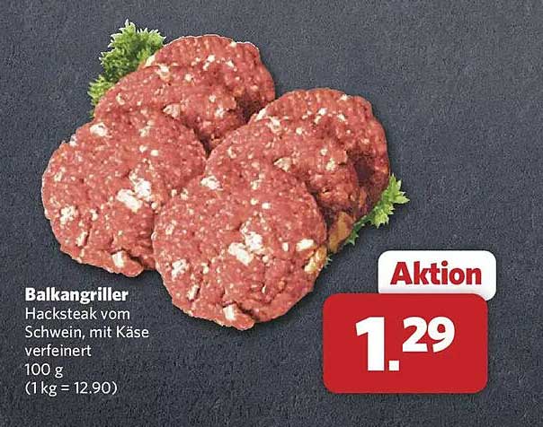Balkangriller Hacksteak vom Schwein, mit Käse verfeinert 100 g (1 kg = 12.90)