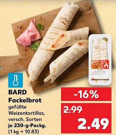 BARD Fackelbrot gefüllte Weizentortillas, versch. Sorten je 230-g-Packg. (1 kg = 10.83)