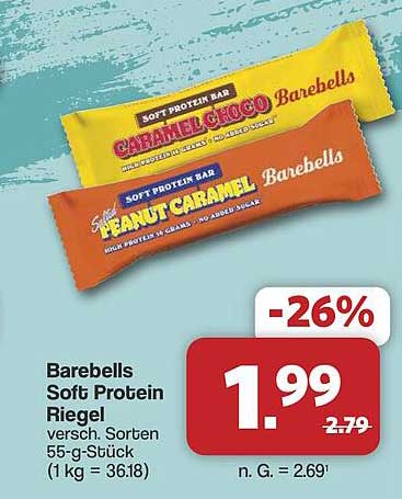 Barebells Soft Protein Riegel versch. Sorten 55-g-Stück (1 kg = 36.18)