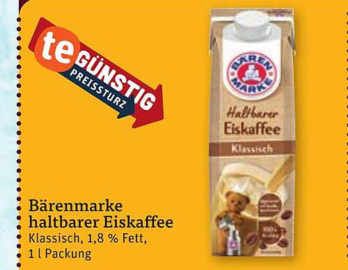 Bärenmarke haltbarer Eiskaffee Klassisch, 1,8 % Fett, 1 l Packung