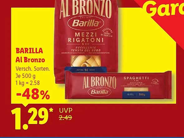 BARILLA Al Bronzo Versch. Sorten. Je 500 g 1 kg = 2.58