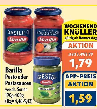 Barilla Pesto oder Pastasaucen versch. Sorten 190g-400g (1kg=4,48-9,42)