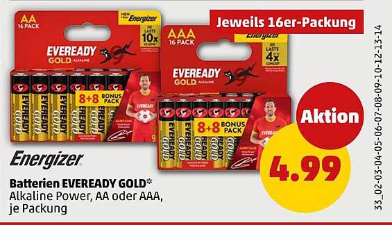 Batterien EVEREADY GOLD* Alkaline Power, AA oder AAA, je Packung