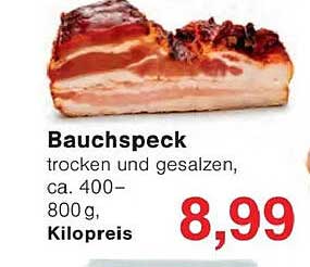 Bauchspeck trocken und gesalzen, ca. 400–800 g, Kilopreis
