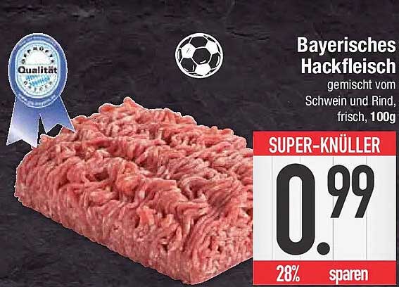 Bayerisches Hackfleisch gemischt vom Schwein und Rind, frisch, 100g