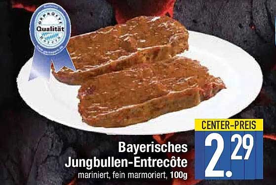 Bayerisches Jungbullen-Entrecôte mariniert, fein marmoriert, 100g