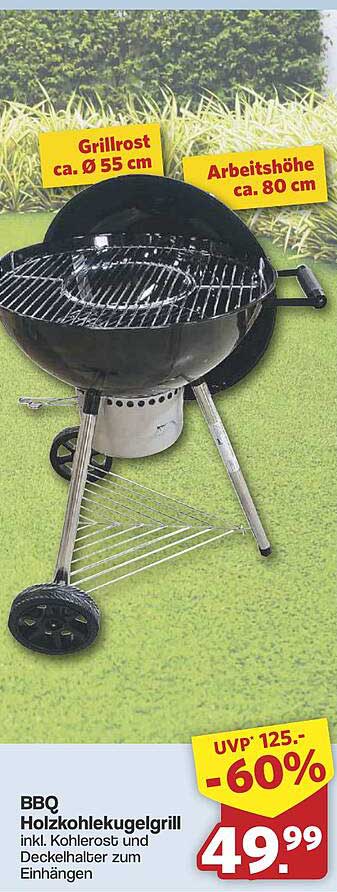 BBQ Holzkohlekugelgrill inkl. Kohlerost und Deckelhalter zum Einhängen