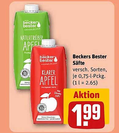 Beckers Bester Säfte versch. Sorten, je 0,75-L-Pkg. (1 l = 2.65)