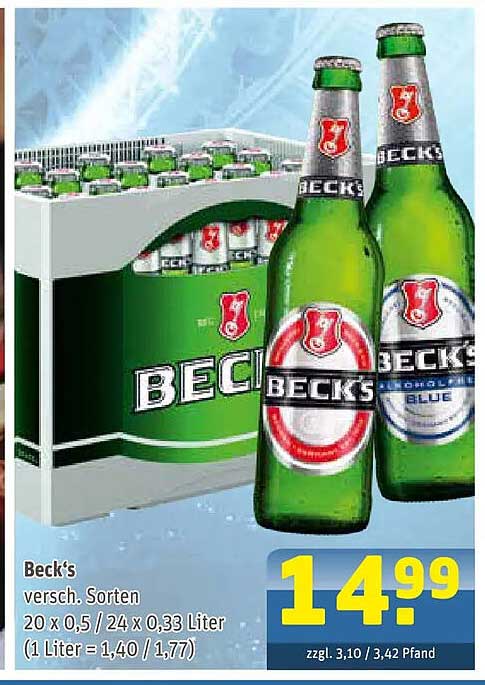 Beck's versch. Sorten 20 x 0,5 / 24 x 0,33 Liter (1 Liter = 1,40 / 1,77)