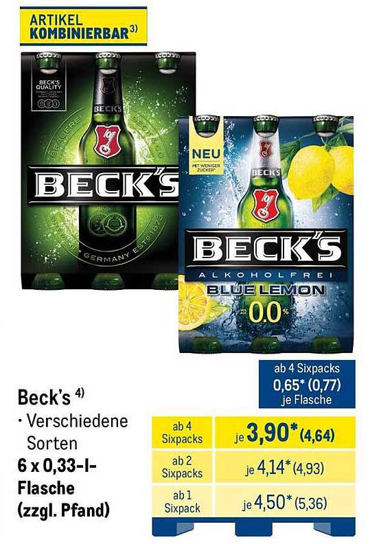 Beck's Verschiedene Sorten 6 x 0,33-l-Flasche (zzgl. Pfand)