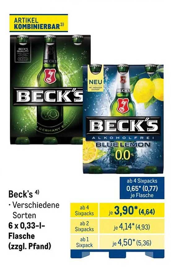 Beck's Verschiedene Sorten 6 x 0,33-l-Flasche (zzgl. Pfand)