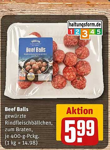 Beef Balls gewürzte Rindfleischbällchen, zum Braten, je 400-g-Packg. (1 kg = 14.98)