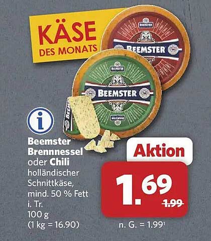Beemster Brennnessel oder Chili holländischer Schnittkäse, mind. 50 % Fett i. Tr. 100 g