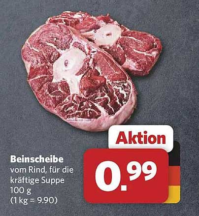 Beinscheibe vom Rind, für die kräftige Suppe 100 g (1 kg = 9.90)