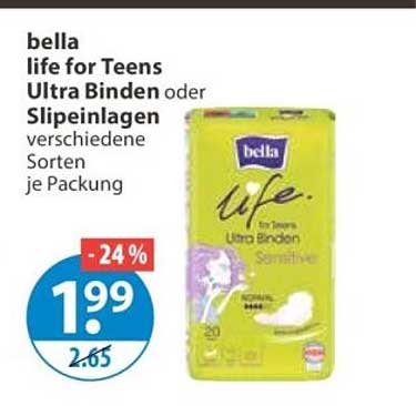 bella life for Teens Ultra Binden oder Slipeinlagen verschiedene Sorten je Packung