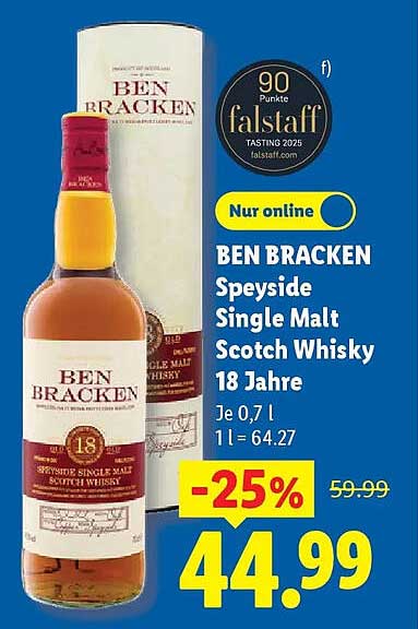 BEN BRACKEN Speyside Single Malt Scotch Whisky 18 Jahre