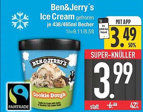 Ben&Jerry's Ice Cream gefroren je 438/465ml Becher