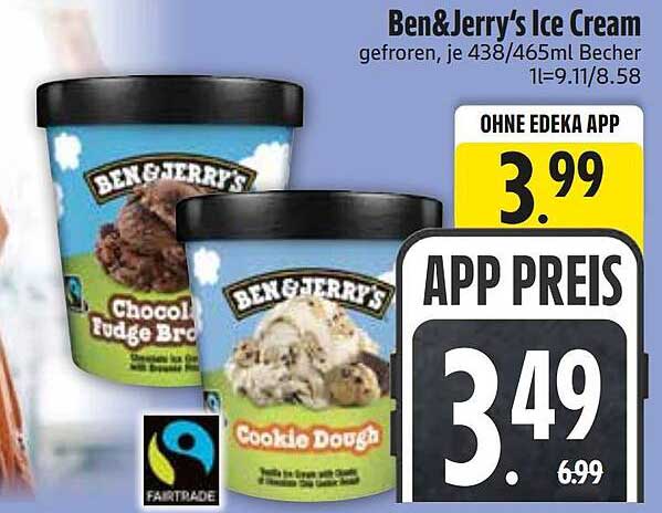 Ben&Jerry's Ice Cream gefroren, je 438/465ml Becher