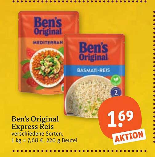 Ben’s Original Express Reis verschiedene Sorten, 1 kg = 7,68 €, 220 g Beutel