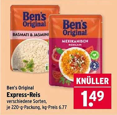 Ben's Original Express-Reis verschiedene Sorten, je 220-g-Packung, kg-Preis 6.77