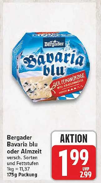 Bergader Bavaria blu oder Almlzeit versch. Sorten und Fettstufen 1 kg = 11,37 175g Packung