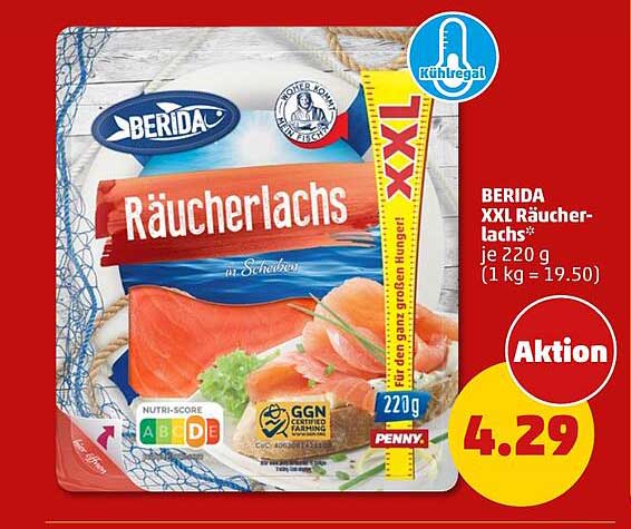 BERIDA XXL Räucherlachs* je 220 g (1 kg = 19.50)