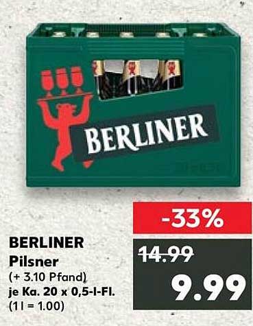 BERLINER Pilsner (+ 3.10 Pfand) je Ka. 20 x 0,5-l-Fl. (1l = 1.00)