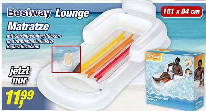 Bestway Lounge Matratze mit Getränkehalter, Rücken- und Armlehne, inklusive Reparaturflicken