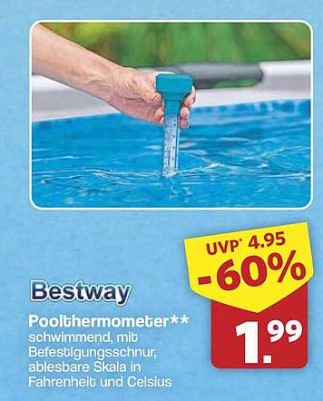 Bestway Poolthermometer** schwimmend, mit Befestigungsschnur, ablesbare Skala in Fahrenheit und Celsius