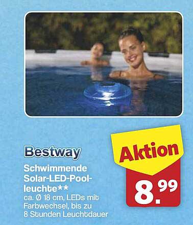 Bestway Schwimmende Solar-LED-Poolleuchte** ca. Ø 18 cm, LEDs mit Farbwechsel, bis zu 8 Stunden Leuchtdauer