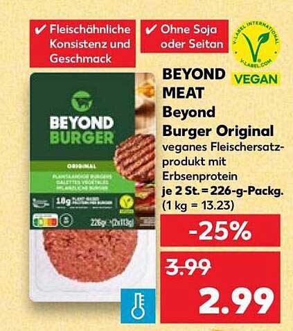 Beyond Burger Original veganes Fleischersatzprodukt mit Erbsenprotein je 2 St. = 226-g-Packg. (1 kg = 13.23)