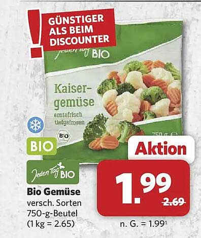 Bio Gemüse versch. Sorten 750-g-Beutel (1 kg = 2.65)