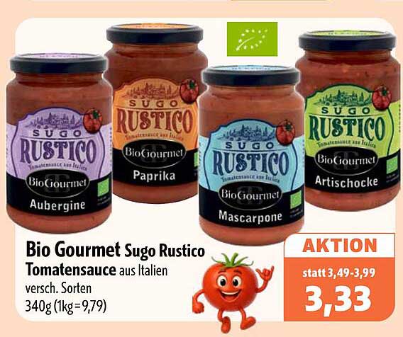 Bio Gourmet Sugo Rustico Tomatensauce aus Italien versch. Sorten 340g (1kg=9,79)
