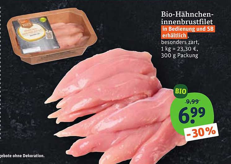 Bio-Hähncheninnenbrustfilet in Bedienung und SB erhältlich