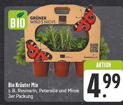 Bio Kräuter Mix z. B. Rosmarin, Petersilie und Minze 3er Packung