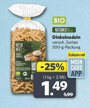 BIO NATURWERT Bio Dinkelnudeln versch. Sorten 500-g-Packung