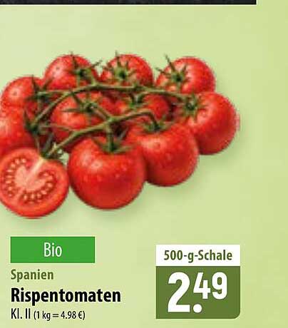 Bio Spanien Rispentomaten Kl. II (1 kg = 4,98 €)