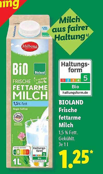 BIOLAND Frische fettarme Milch