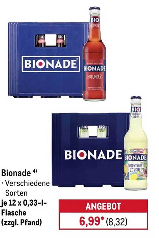 Bionade 4) · Verschiedene Sorten je 12 x 0,33-l-Flasche (zzgl. Pfand)