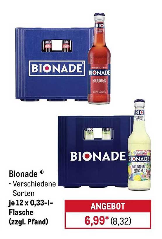 Bionade 4) • Verschiedene Sorten je 12 x 0,33-l-Flasche (zzgl. Pfand)
